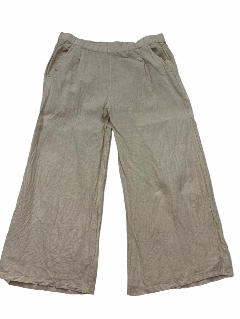 Pistache Italian 100% Linen Wide Leg Cropped Ankle Pants Trousers Woman Large - Picture 4 of 13